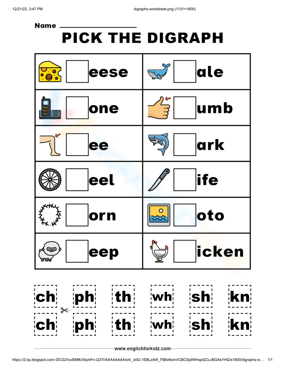 Pick the Digraphs: A Phonics Worksheet - Page 1