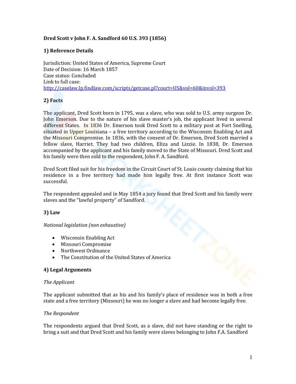Dred Scott v. Sandford: Updated Worksheet Analysis - Page 1