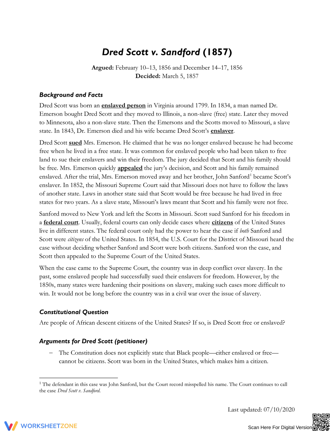 Dred Scott vs. Sandford (1857): Understanding the Case - Page 1