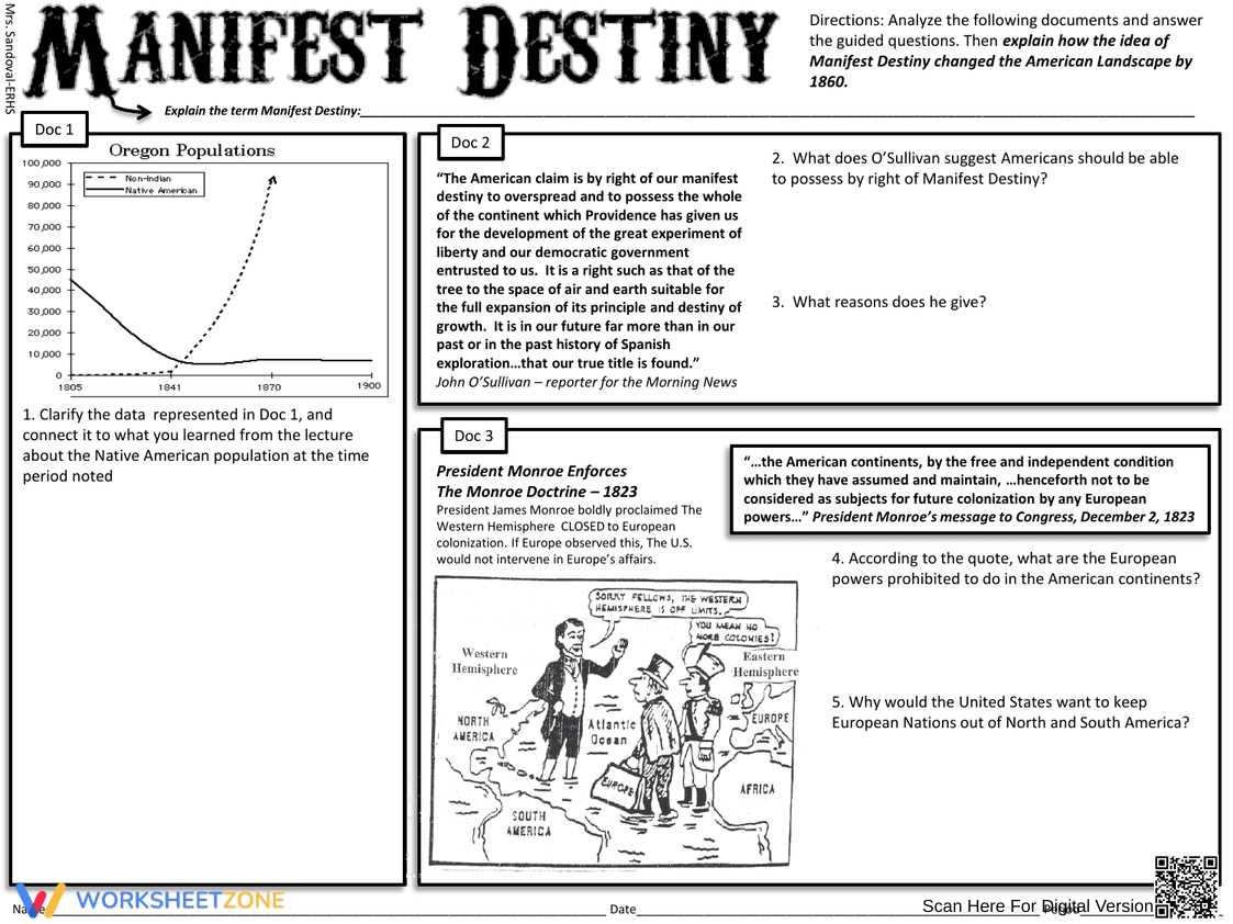 Manifest Destiny Information: A Detailed Worksheet - Page 1
