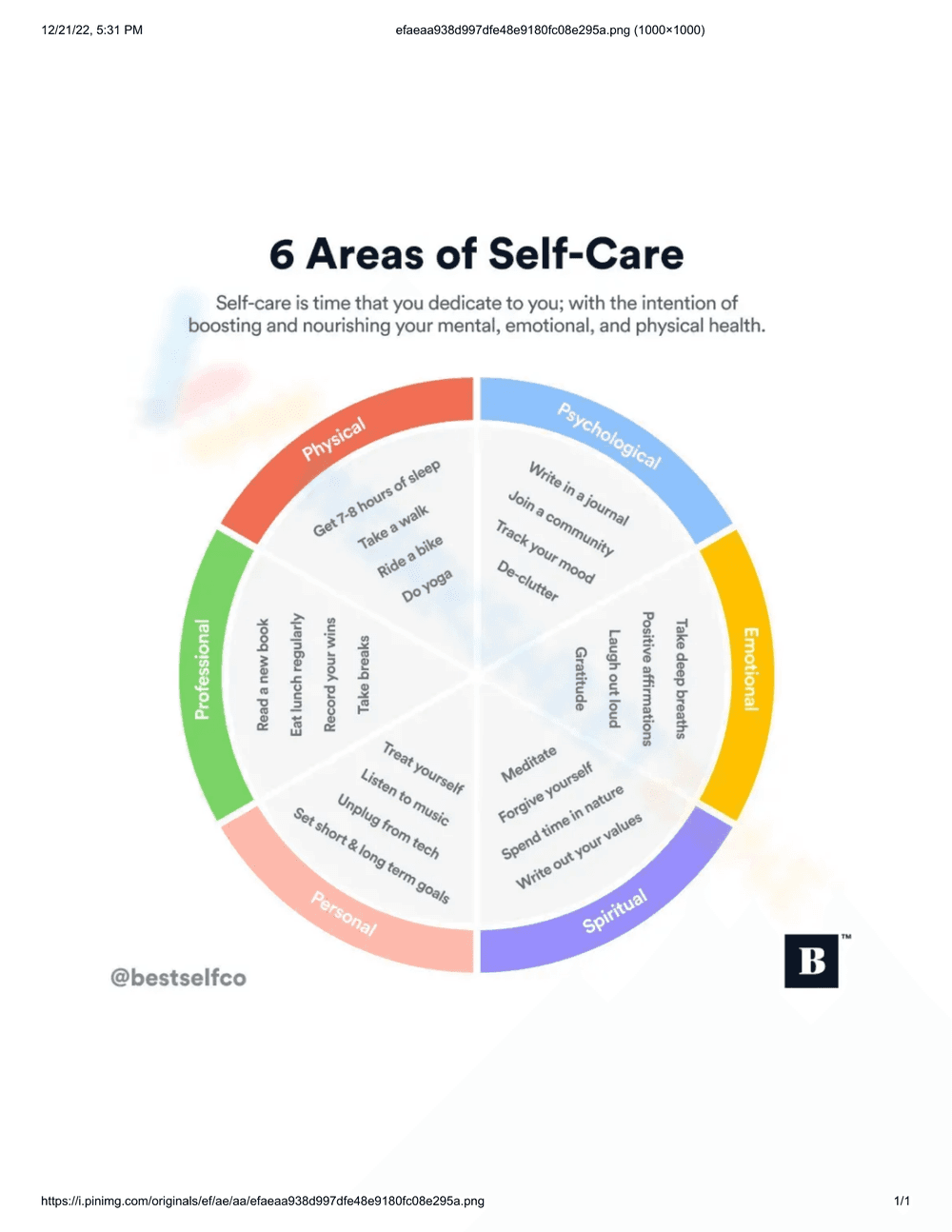 Explore Areas of Self-Care Worksheet - Page 1