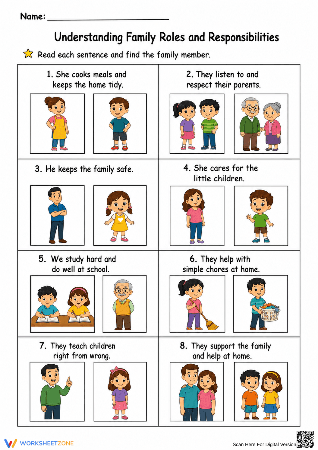 Grade 1 Family Roles — Printable No-Prep Worksheet - Page 1