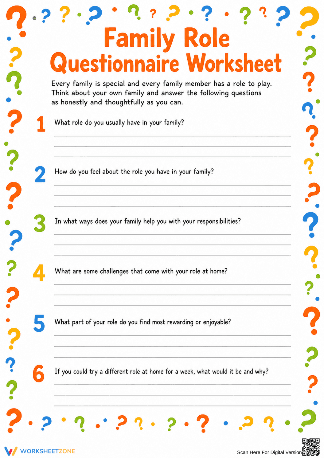 Printable Family Roles Questionnaire | Grade 4 SEL - Page 1