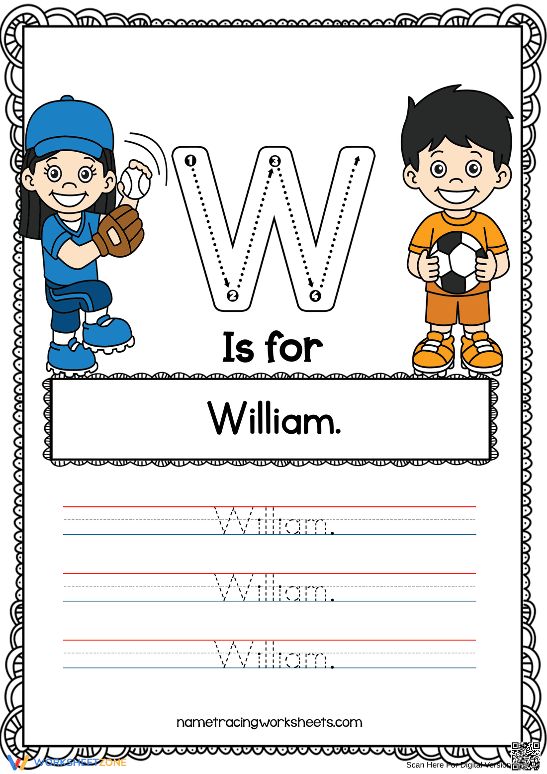 Tracing Name William | Essential Grade K-1 Worksheet - Page 1