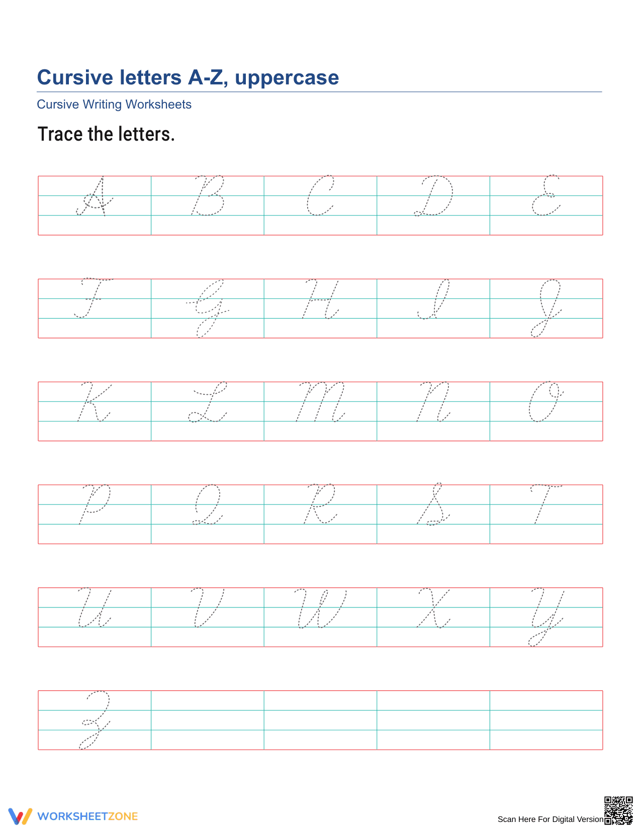 Uppercase Cursive A-Z Letters | Grade 2 Essential Practice - Page 1