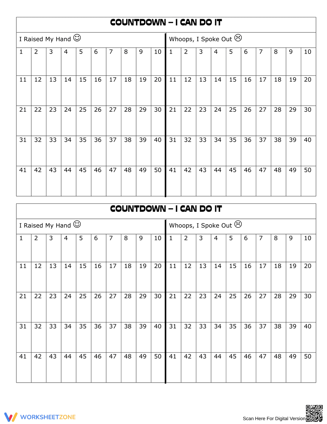 Countdown to 50 for Positive Behavior - Page 1