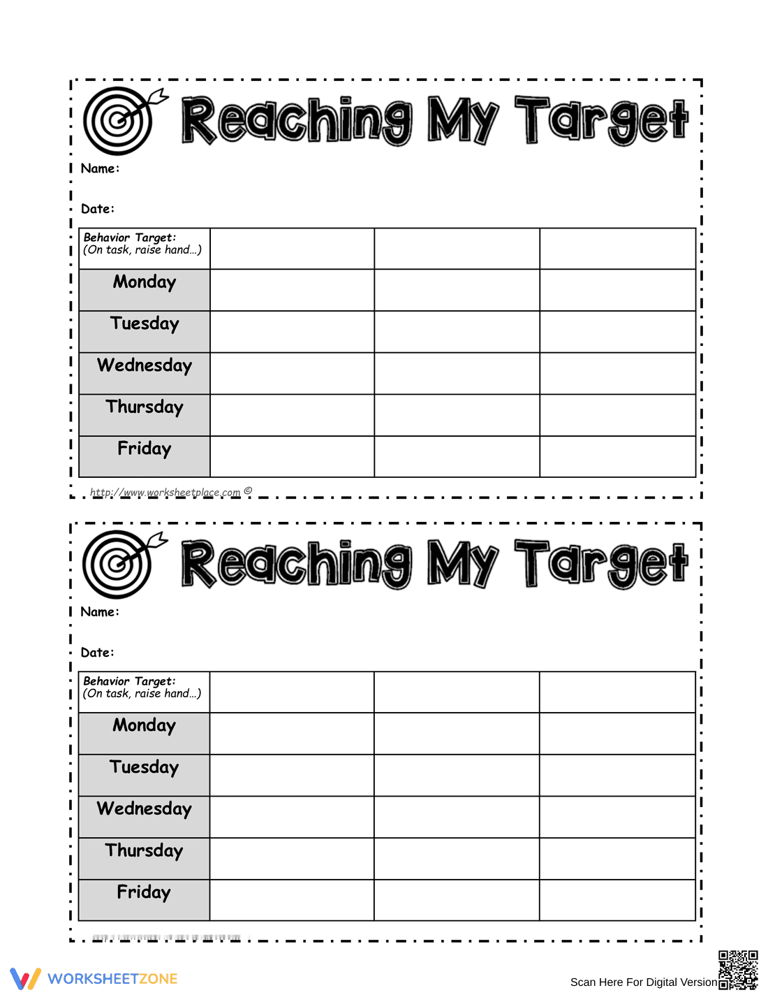 Reach My Target Goal Setting Worksheet - Page 1
