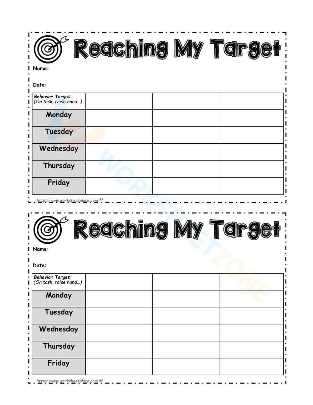 Reach My Target Goal Setting Worksheet - Page 1