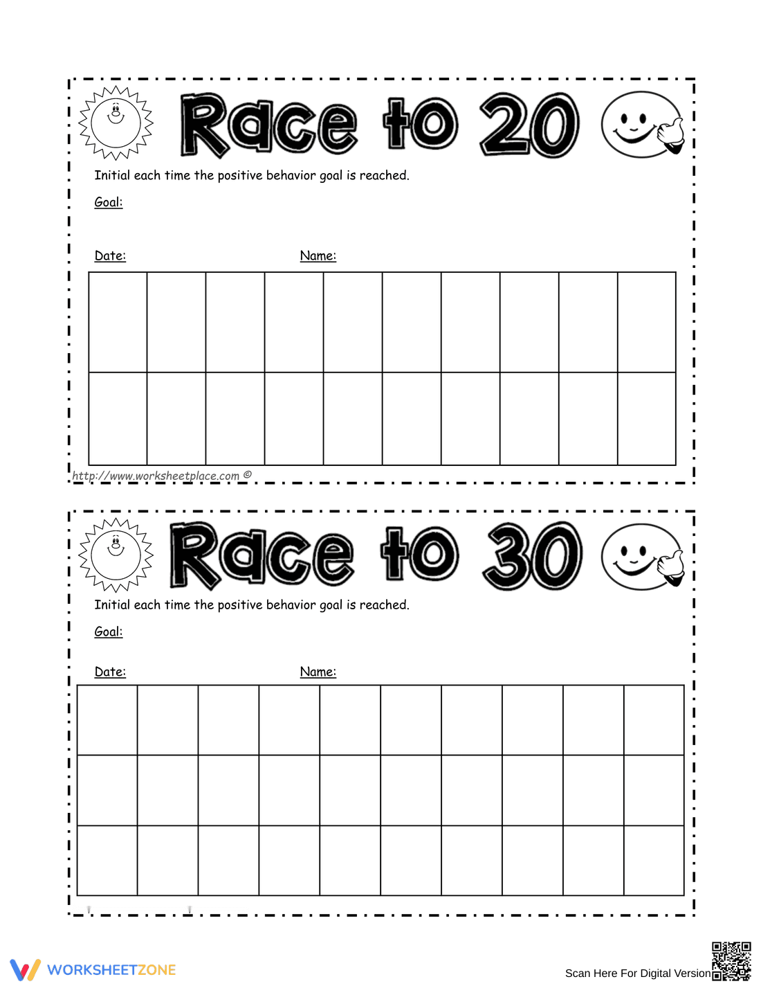 Race to 20 Math Game Worksheet - Page 1