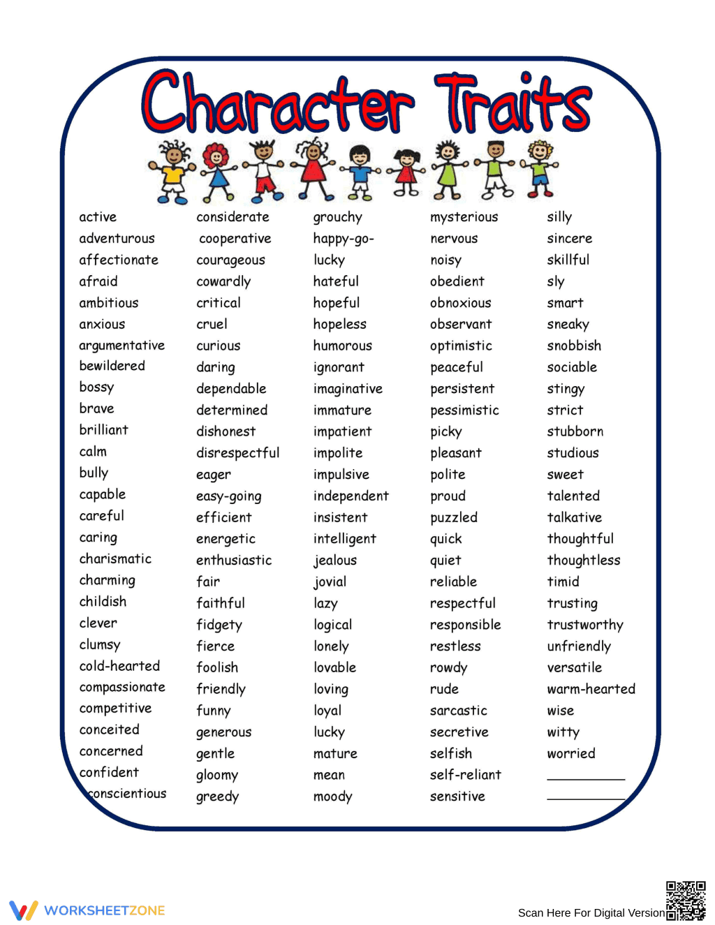 Character Trait Word Search Puzzle - Page 1