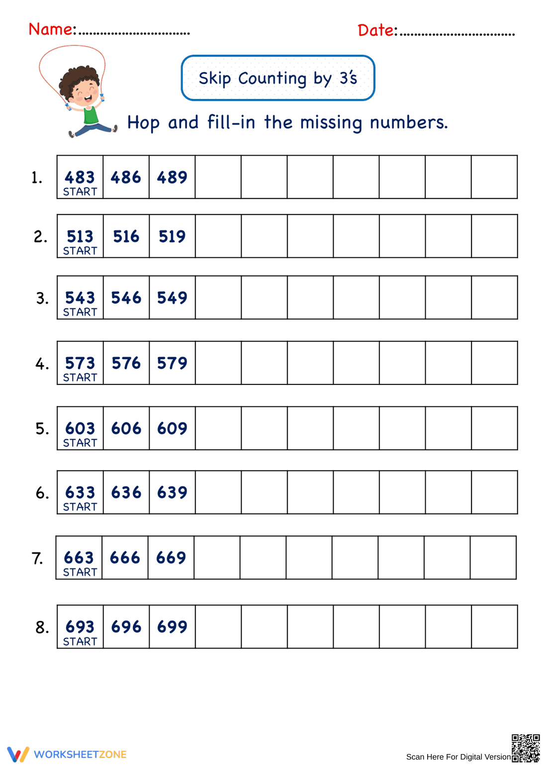 Counting by 3s Practice Sheet - Page 1