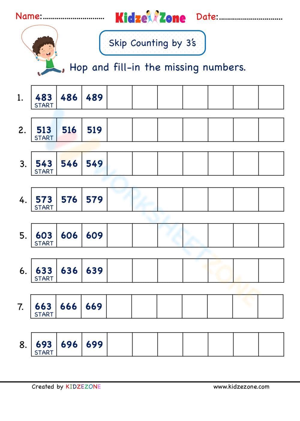 Counting by 3s Practice Sheet - Page 1