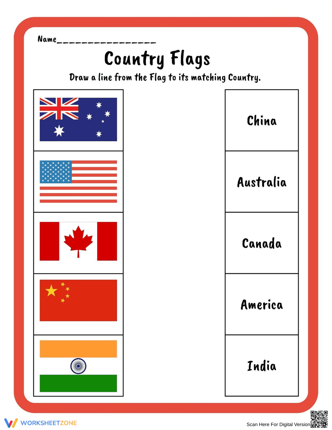 Identifying Country Flags Worksheet - Page 1