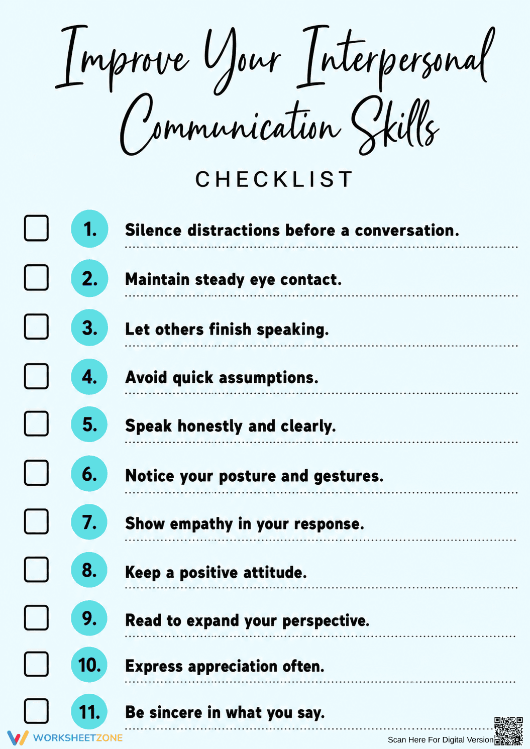 Essential Interpersonal Communication Checklist | Grade 8 - Page 1