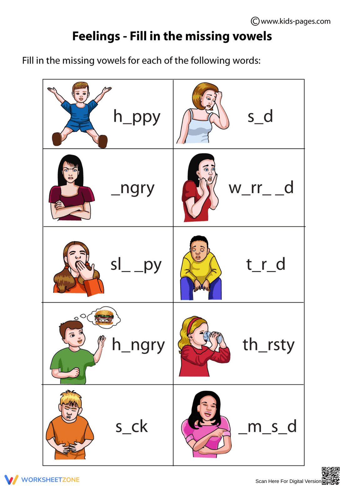 Completing Feelings Missing Words - Page 1