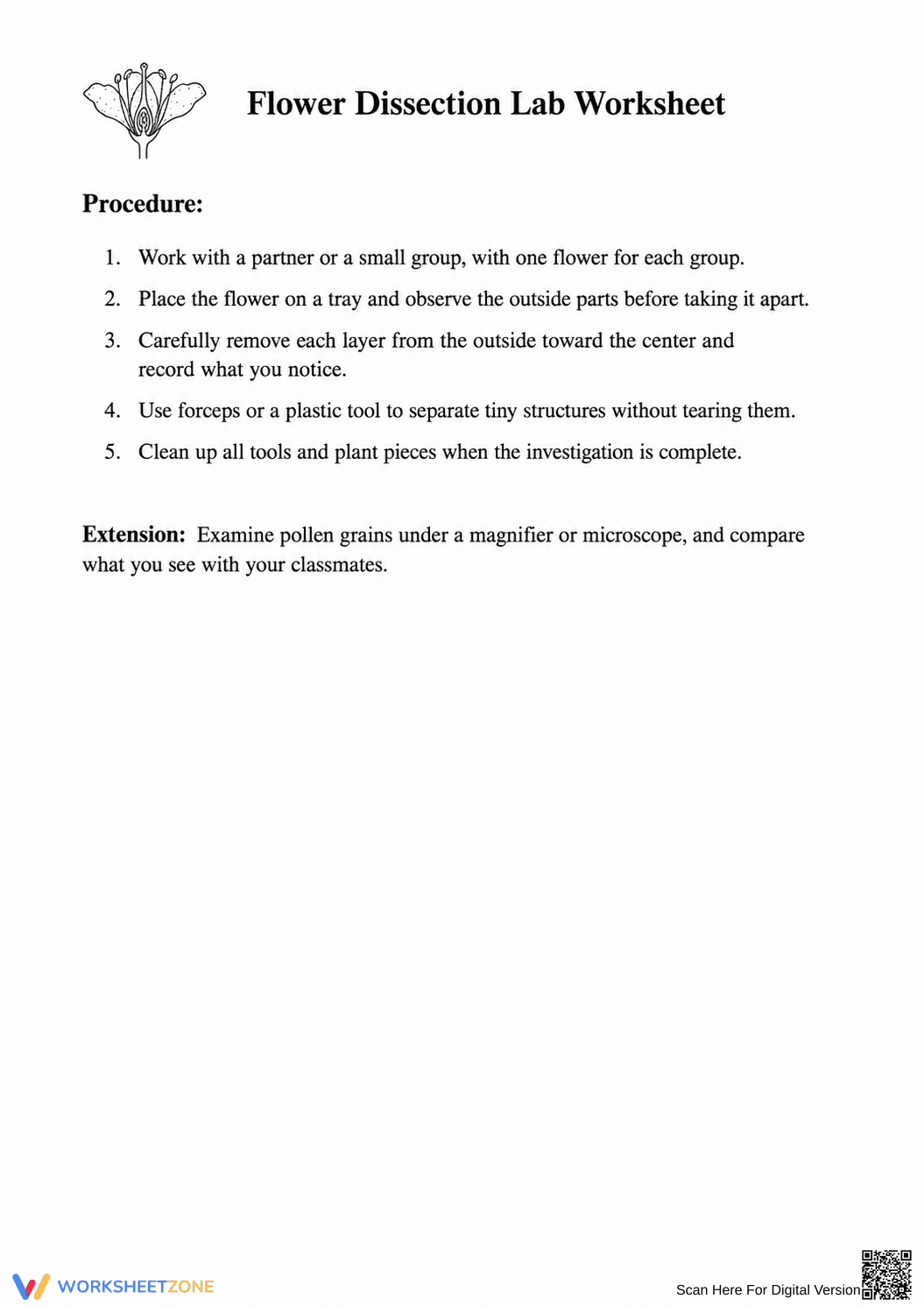Flower Dissection Lab Worksheet | Essential Science Guide - Page 1