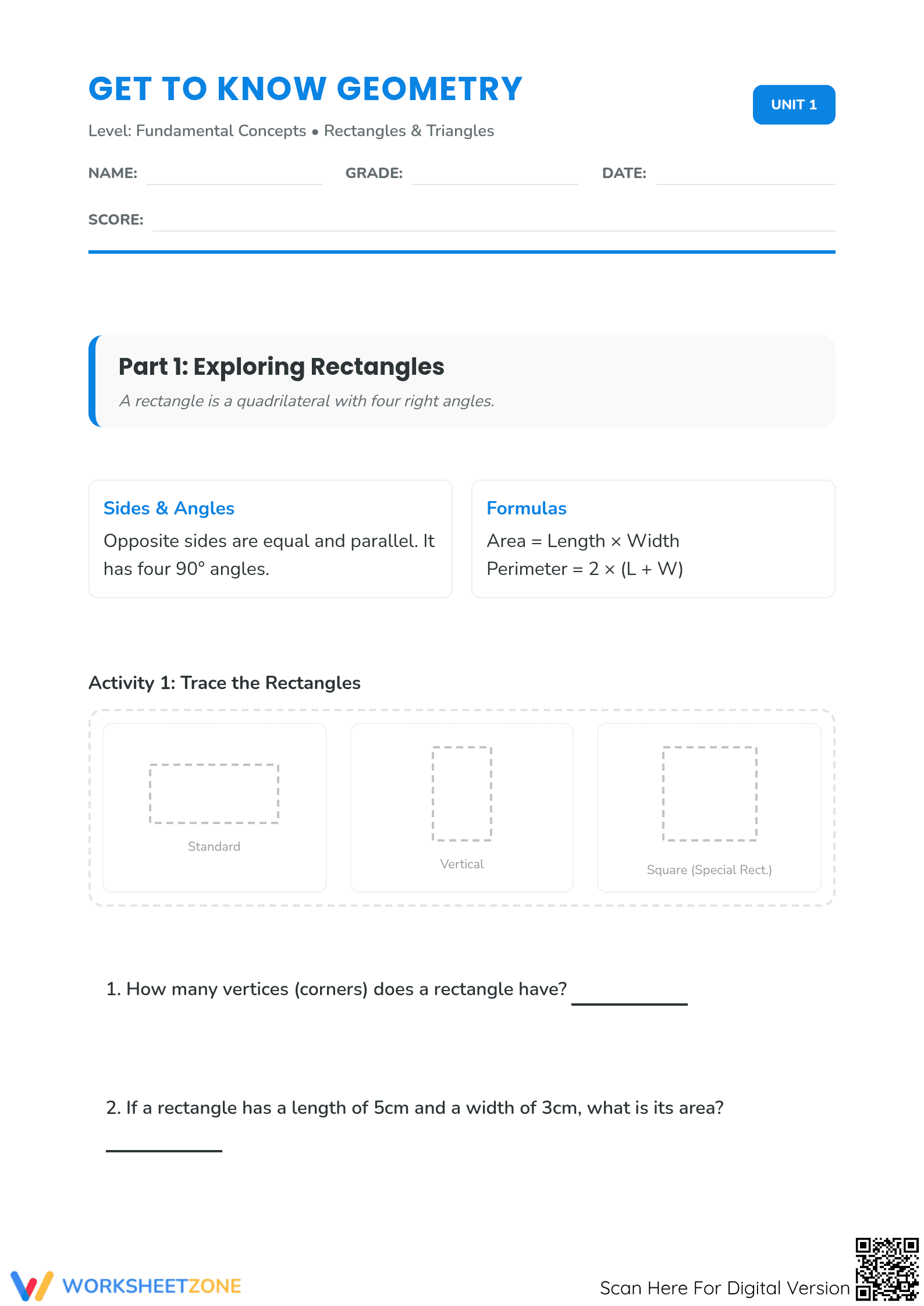 Get to Know Geometry: Printable Rectangles and Triangles - Page 1