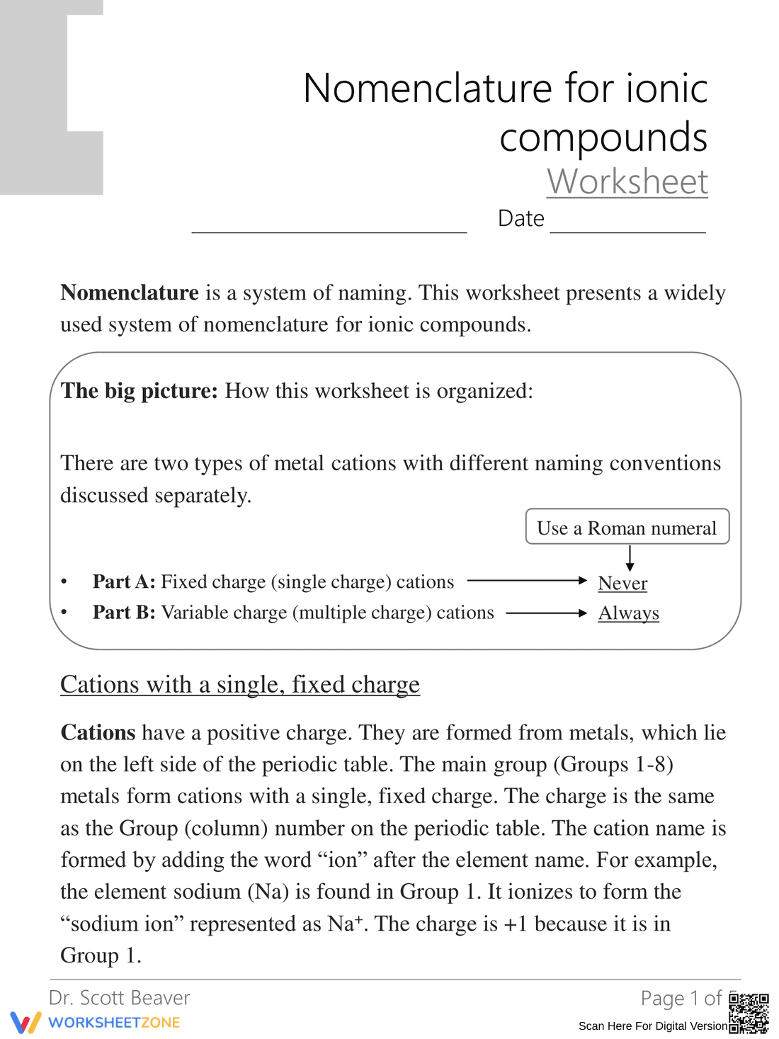 Nomenclature for Ionic Compounds - Page 1