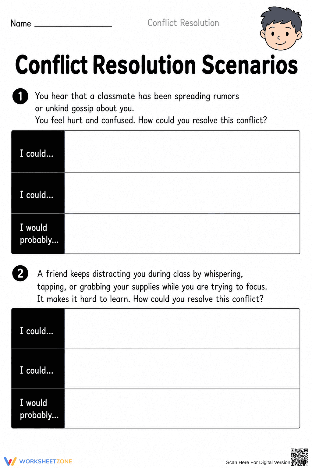 Grade 3-4 Conflict Resolution — Printable No-Prep Worksheet - Page 1