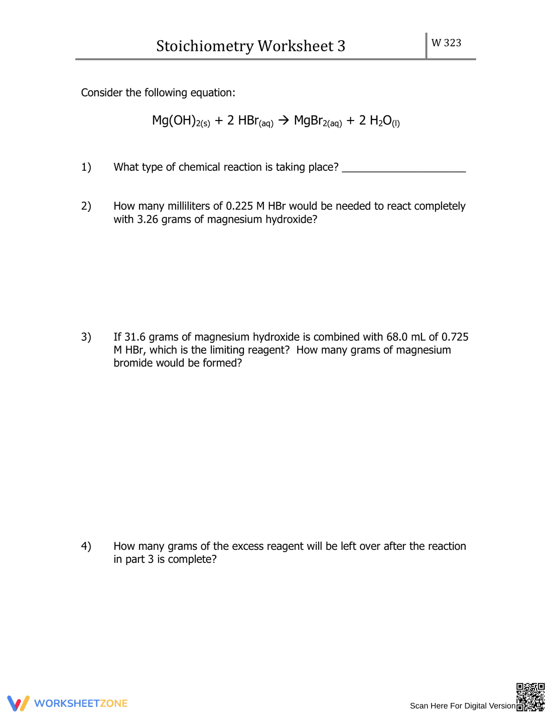 Stoichiometry Problem Set Worksheet - Page 1