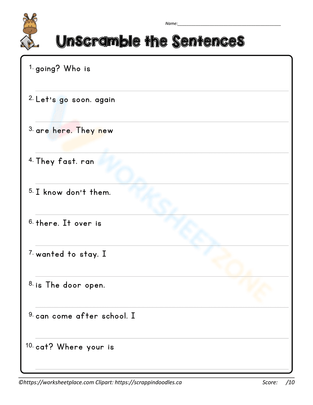 Unscramble the Sentences - Page 1