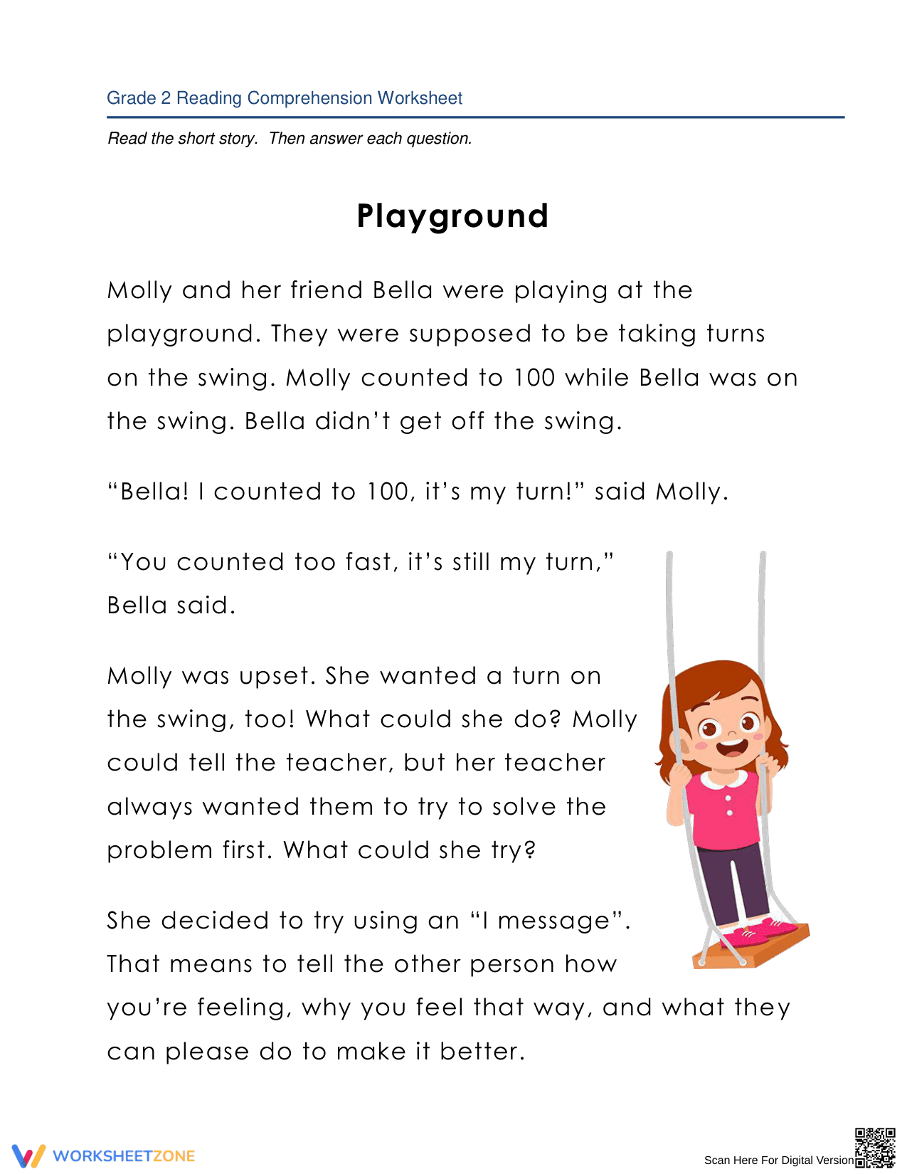 Playground Reading Worksheet | Printable Grade 2 ELA - Page 1