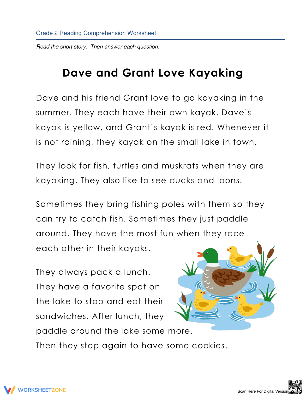 Dave and Grant Love Kayaking: A Fun Reading Worksheet - Page 1