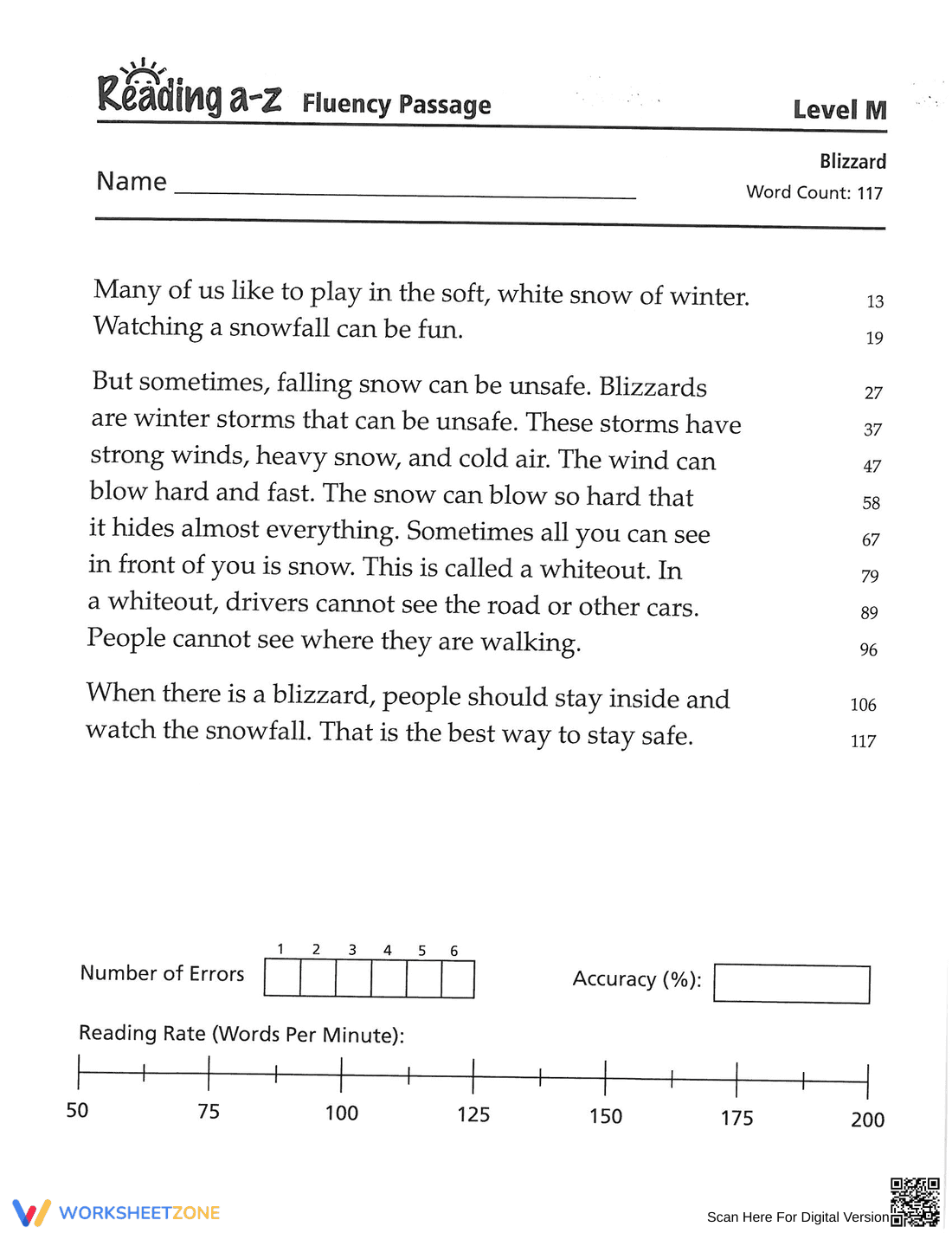 Reading Level M Worksheet - Page 1