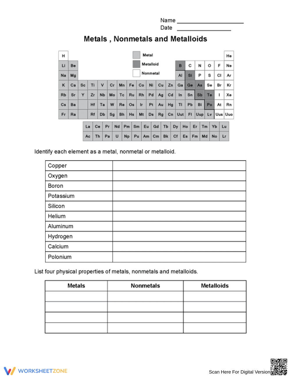 Metals, Nonmetals, and Metalloids: Classifying Elements - Page 1