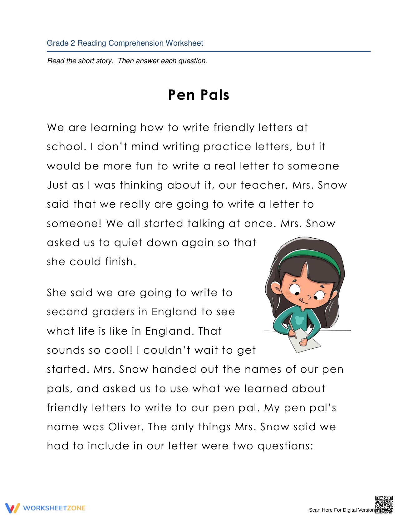 Pen Pals: A Reading Comprehension Adventure - Page 1