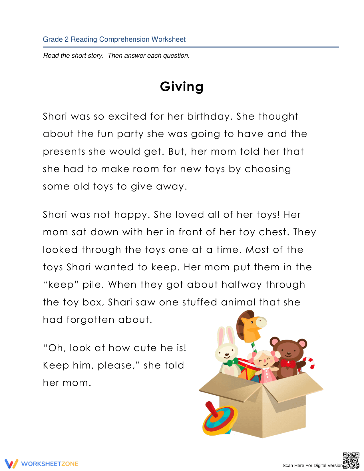 Giving: A Reading Comprehension Story of Kindness - Page 1