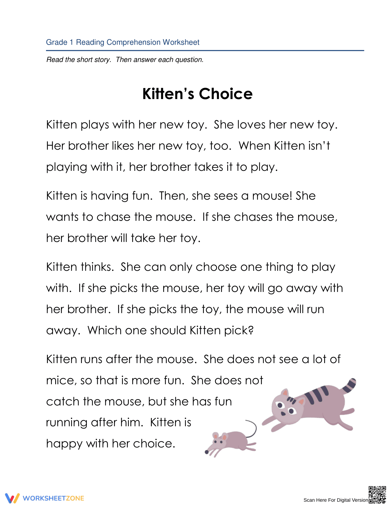 Kitten's Choice: Reading Comprehension and Decision Making - Page 1