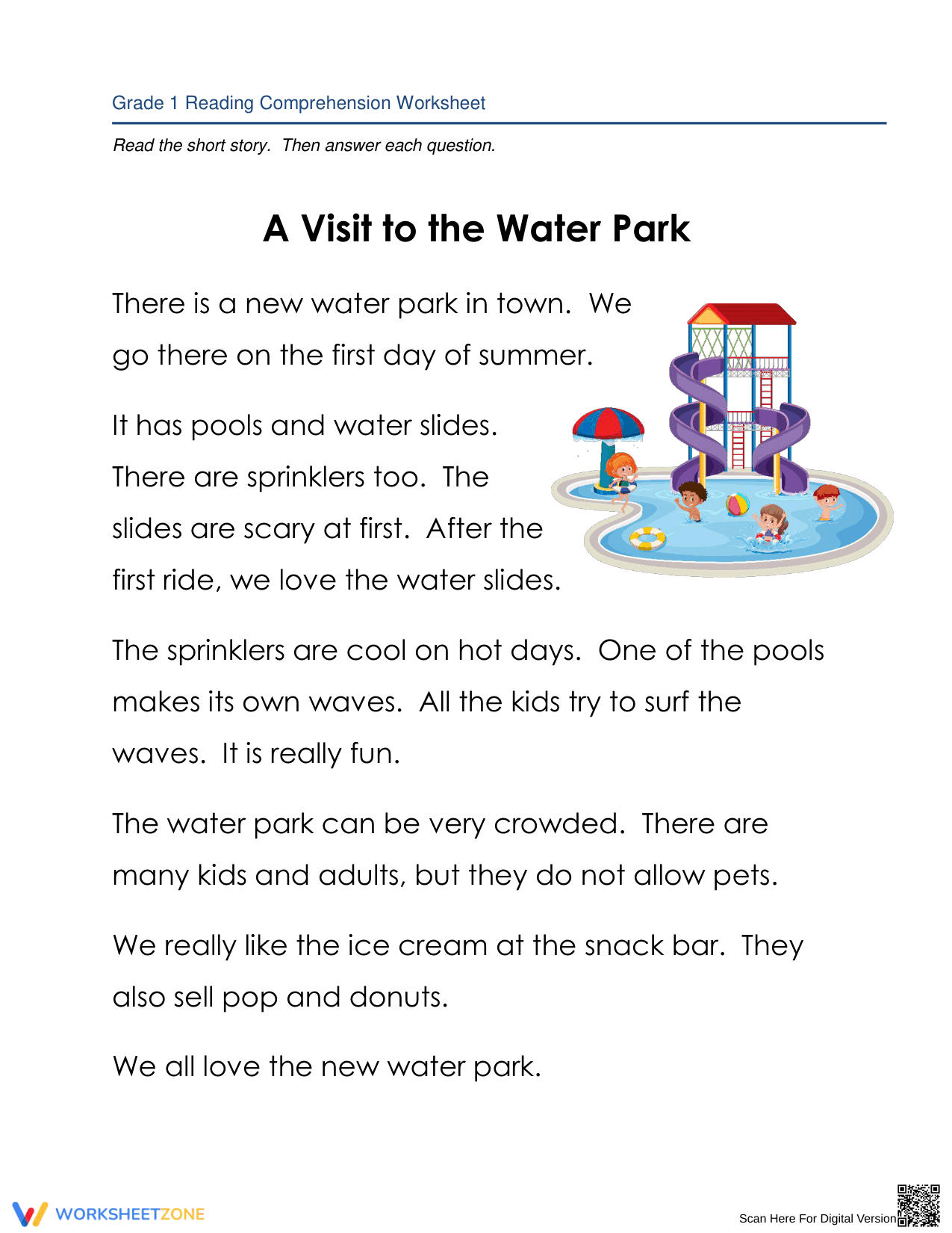 Visit to the Water Park: A Reading Comprehension Story - Page 1