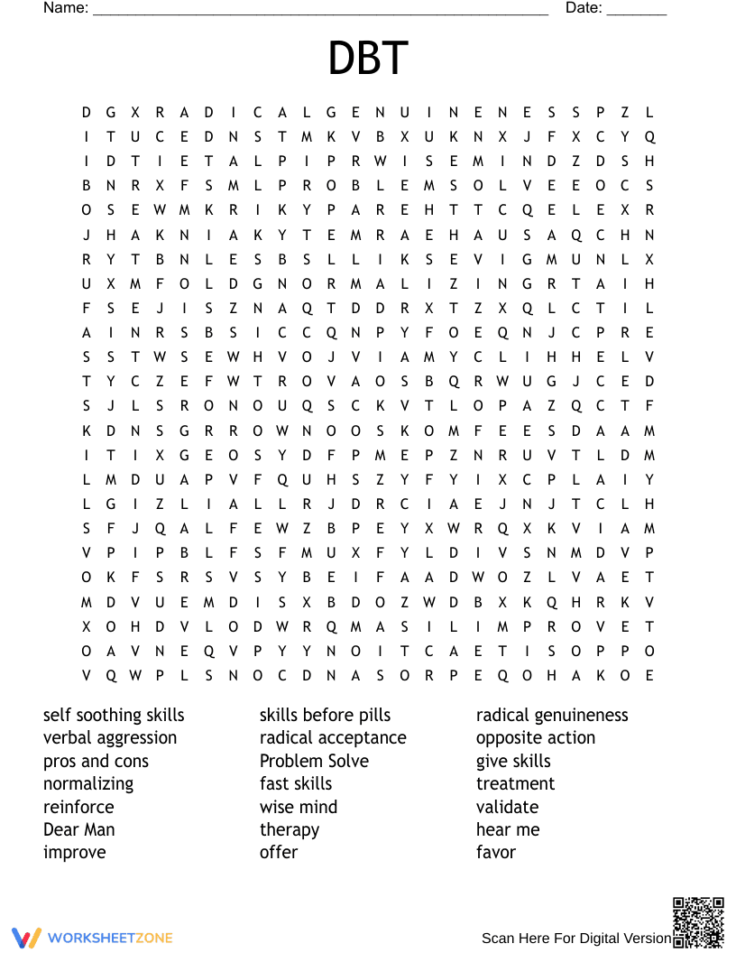 DBT Word Search: Mental Health Vocabulary Fun - Page 1