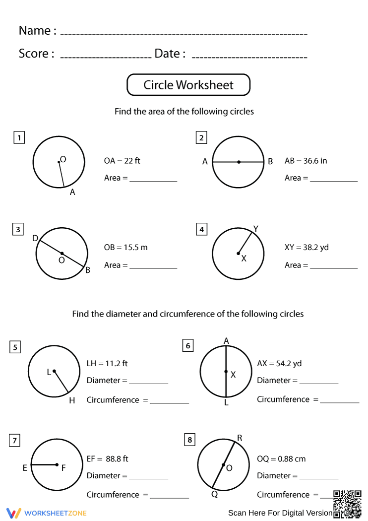 Circle Worksheets for Geometry Practice - Page 1