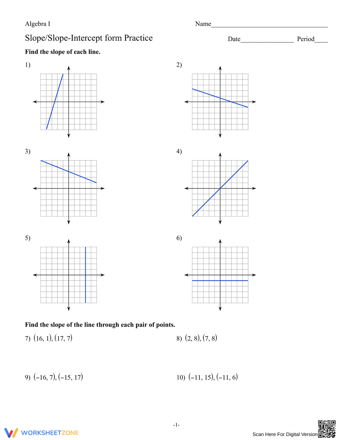 Practice with Slope-Intercept Form - Page 1