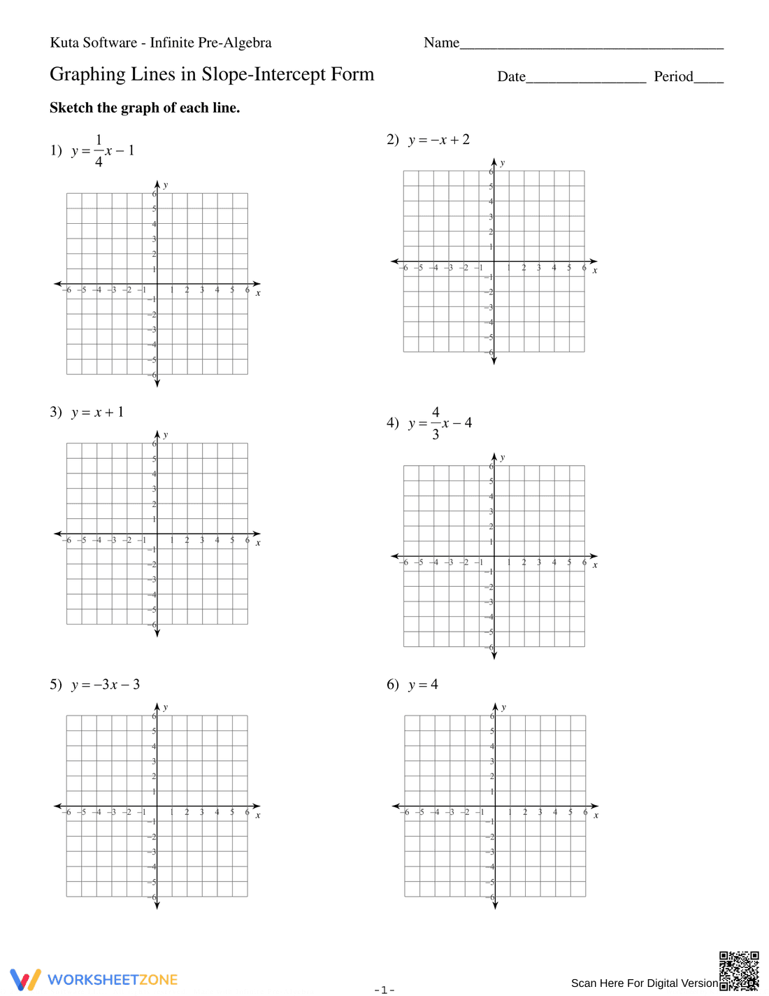 Updated Slope-Intercept Form Practice - Page 1