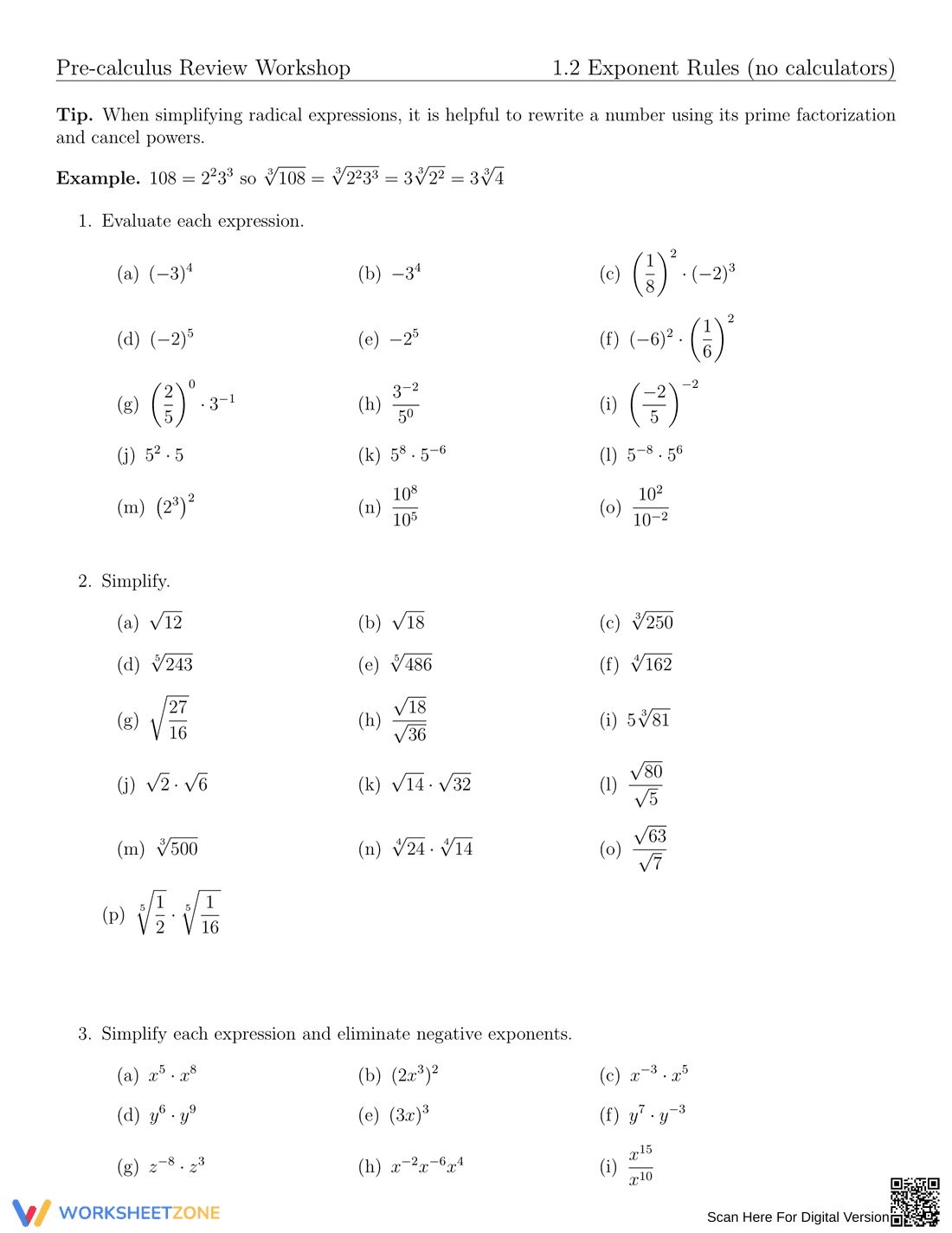 Mastering Exponent Rules Worksheet - Page 1