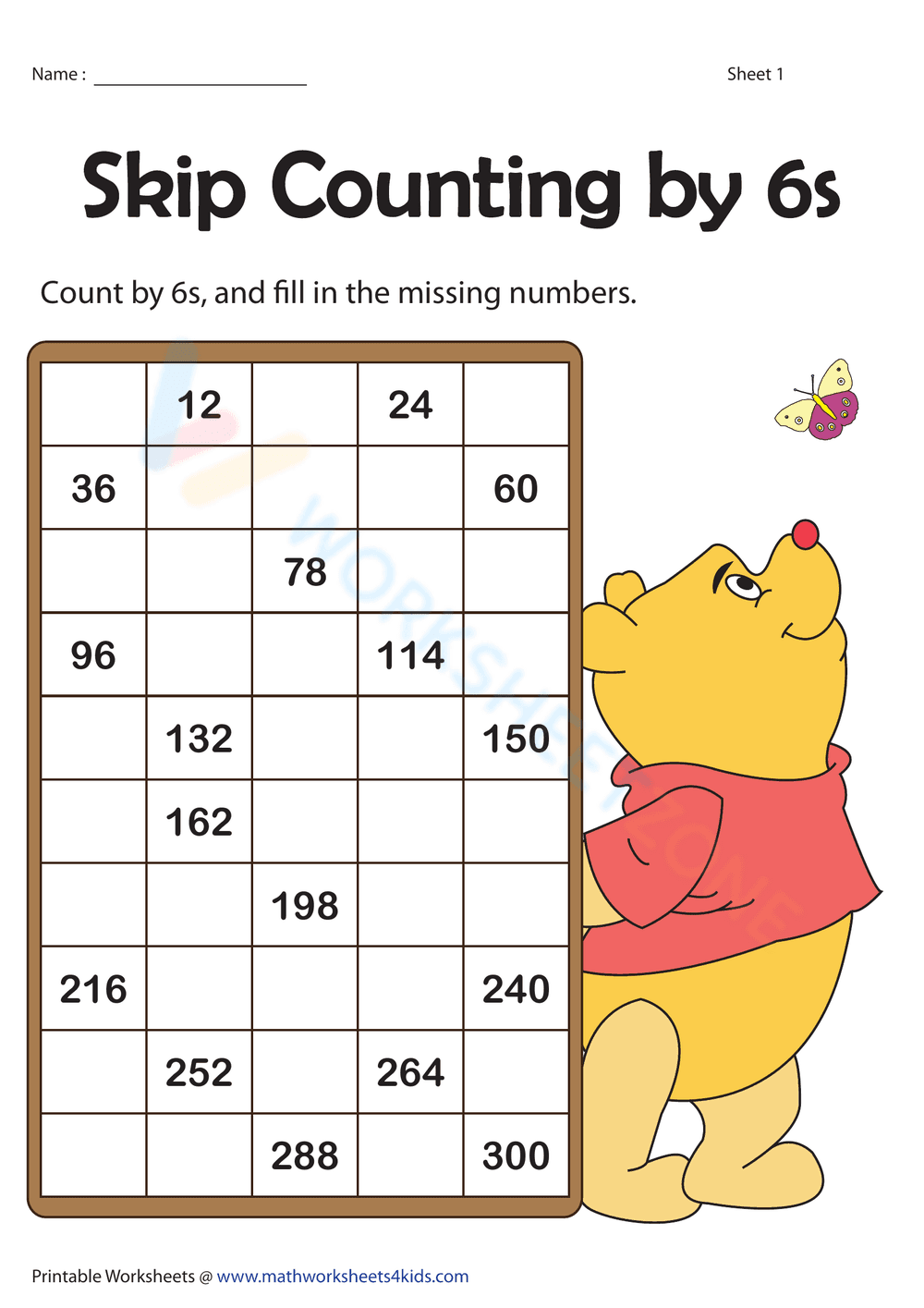 Skip Counting by 6s Worksheet - Page 1