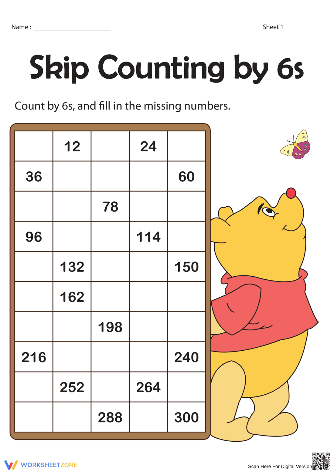 Skip Counting by 6s Worksheet - Page 1