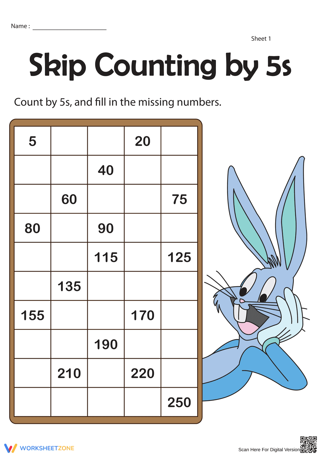 Counting by 5s Practice Worksheet - Page 1