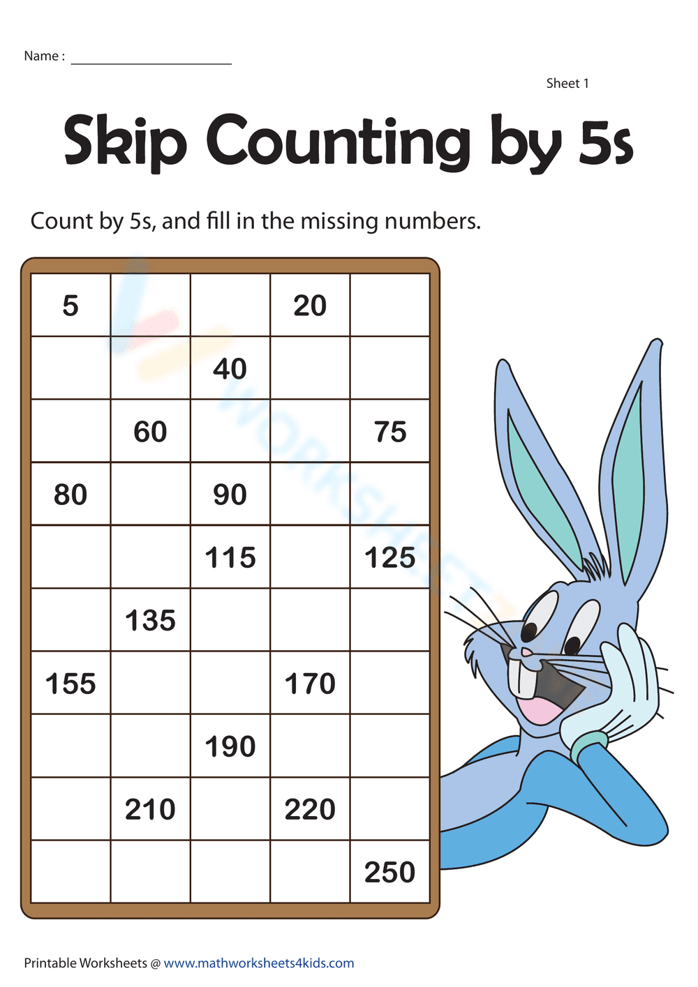 Counting by 5s Practice Worksheet - Page 1