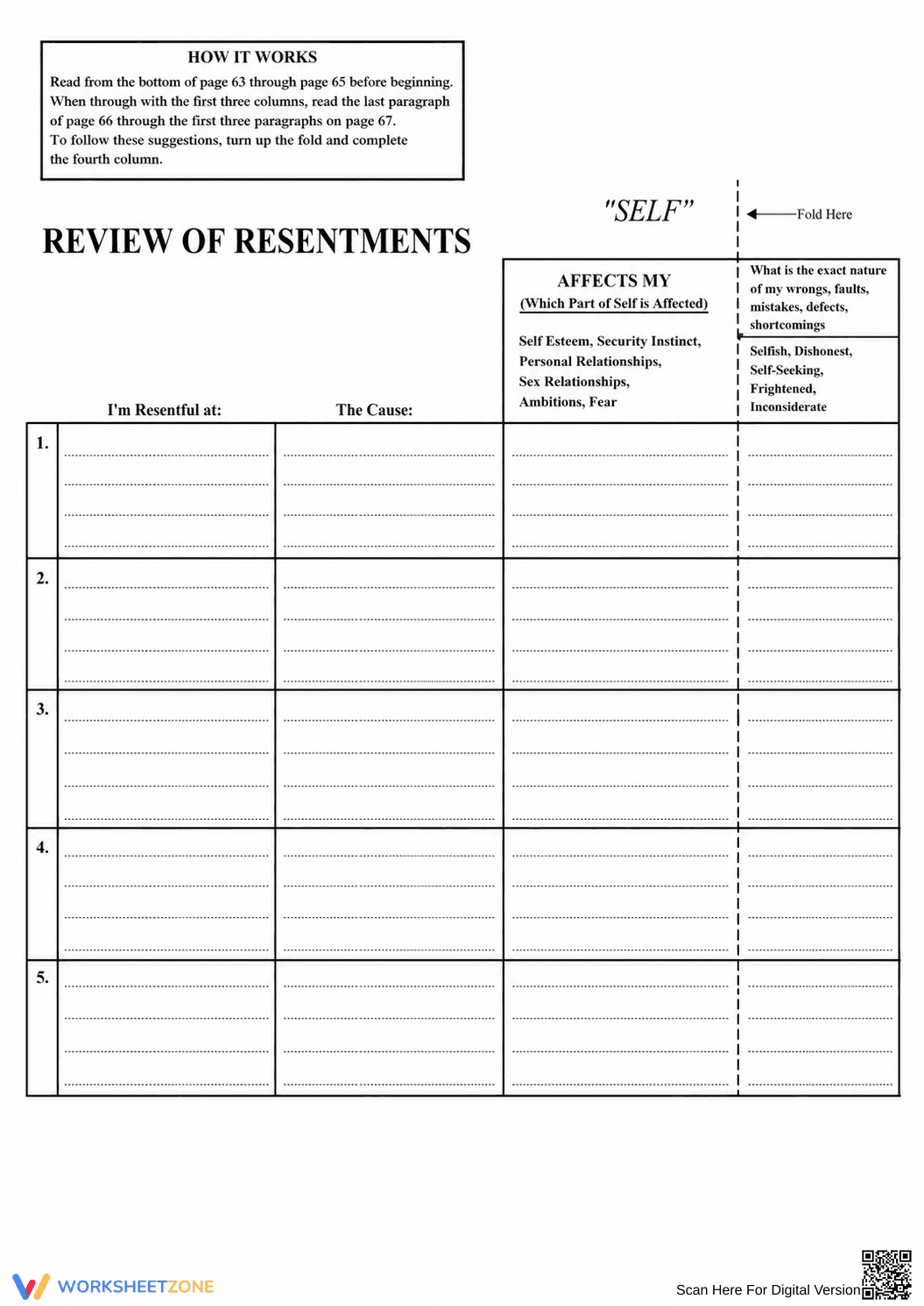 Essential 4th Step Resentment Review Worksheet - Page 1