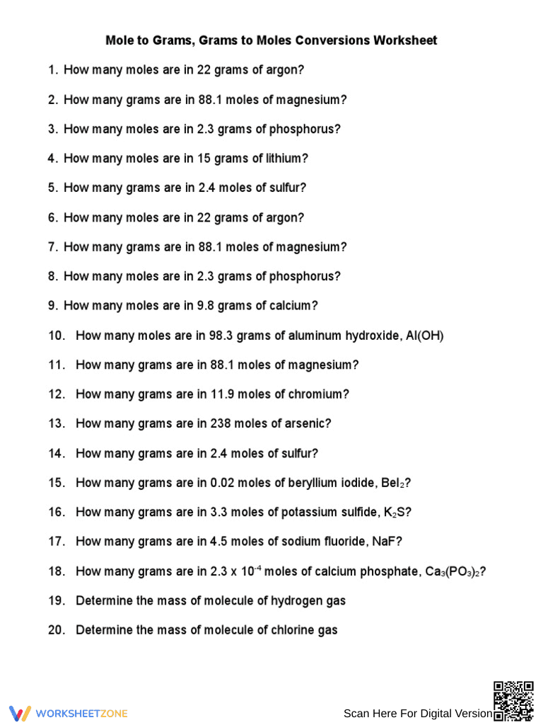 Mole Conversion Practice | Essential Grade 9 Chemistry - Page 1