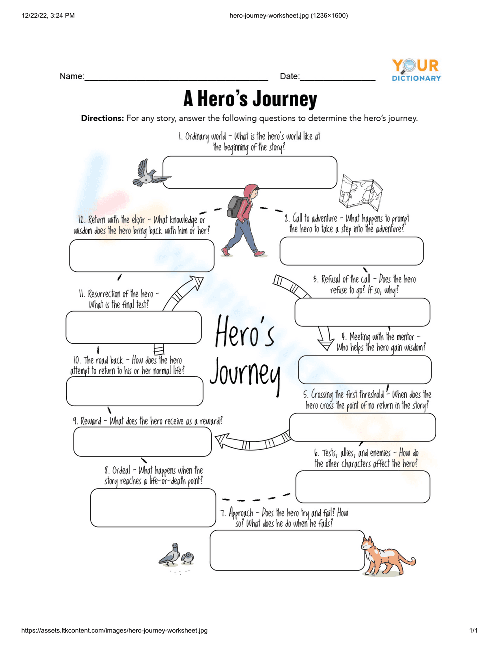 Explore the Hero's Journey Worksheet - Page 1