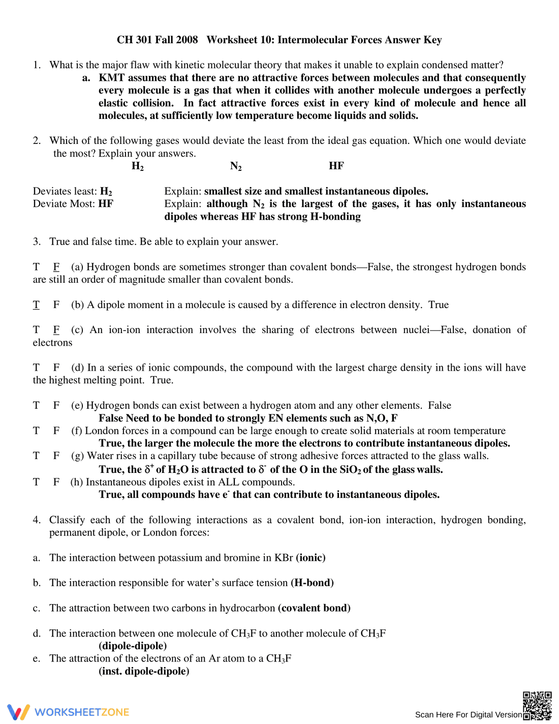 Understanding Intermolecular Forces Worksheet - Page 1