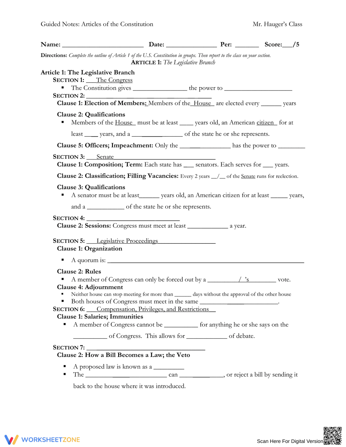 Guided Notes on the Articles of the Constitution - Page 1