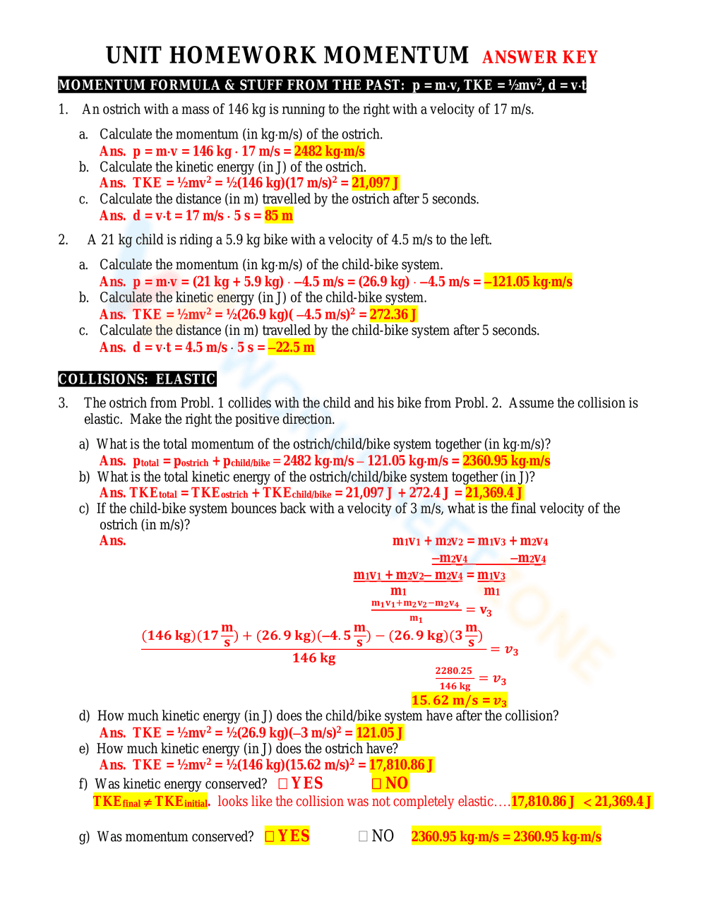 Updated Momentum Homework for Physics Students - Page 1