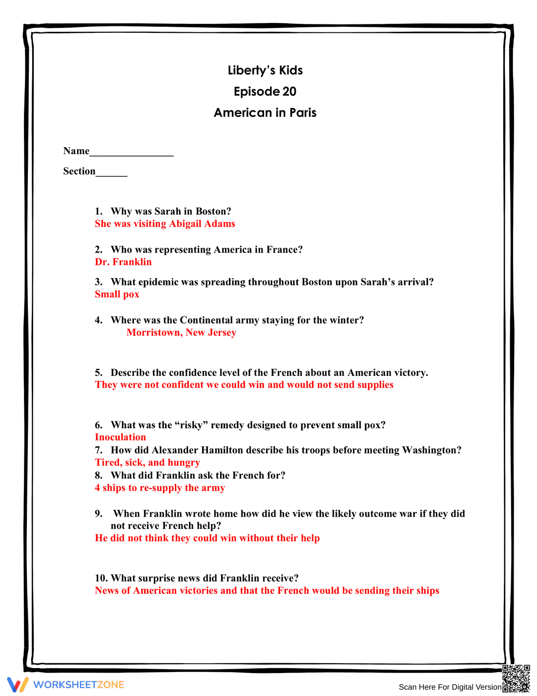Liberty's Kids Episode 20 Worksheet - Page 1