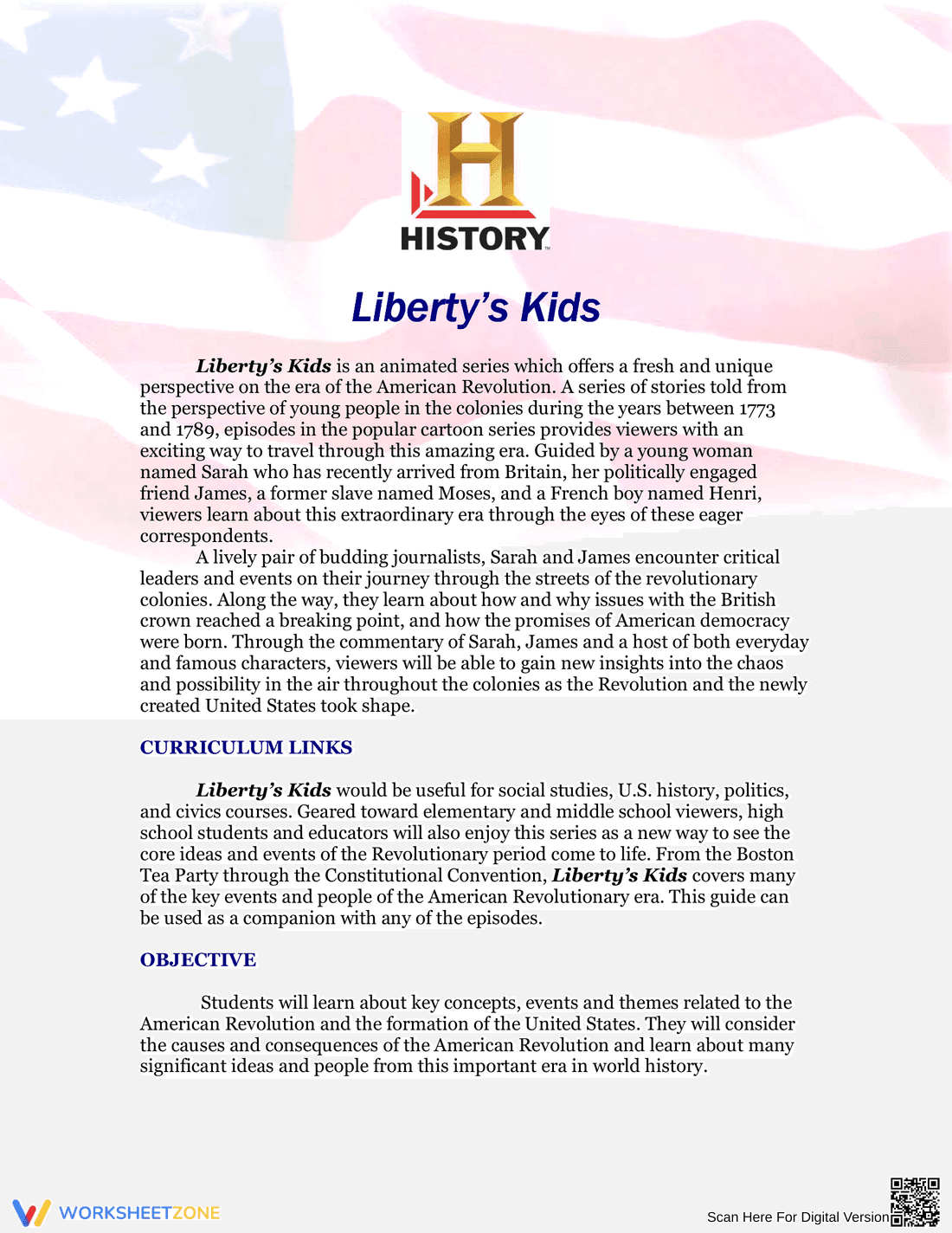 Updated Liberty's Kids History Worksheets - Page 1